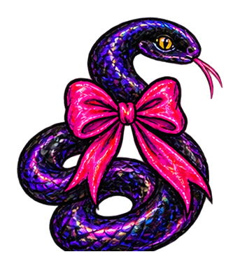 Hand-drawn snake wearing a pink bow